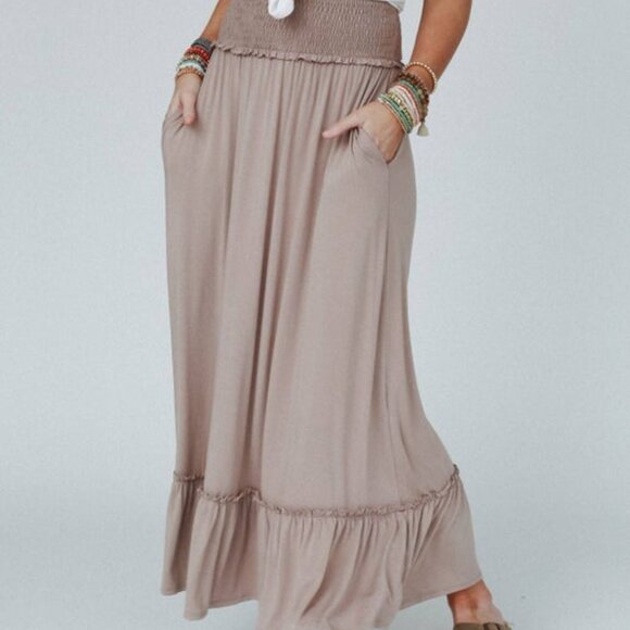 Smocked Maxi Skirt - Dark Mocha - Picture 2 of 4